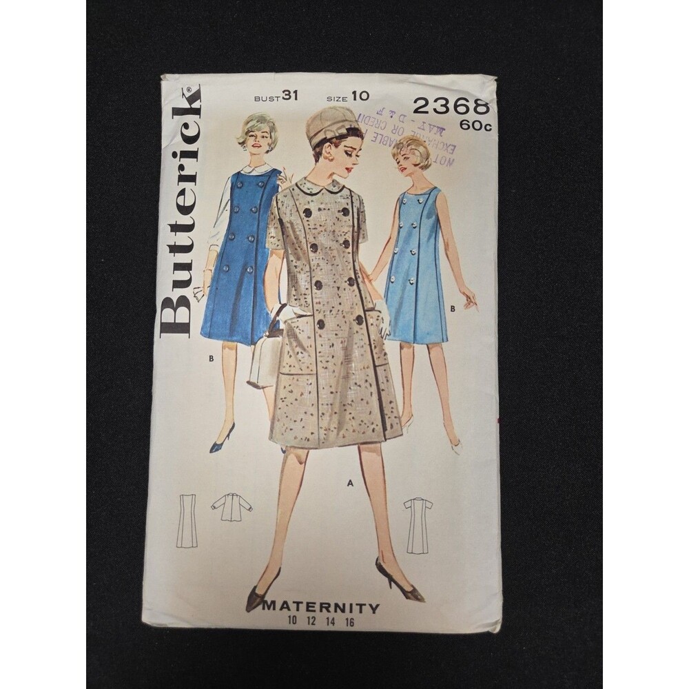Butterick Pattern 2368 Women's Maternity Dress Jacket Size 10 Bust 31 Vintage